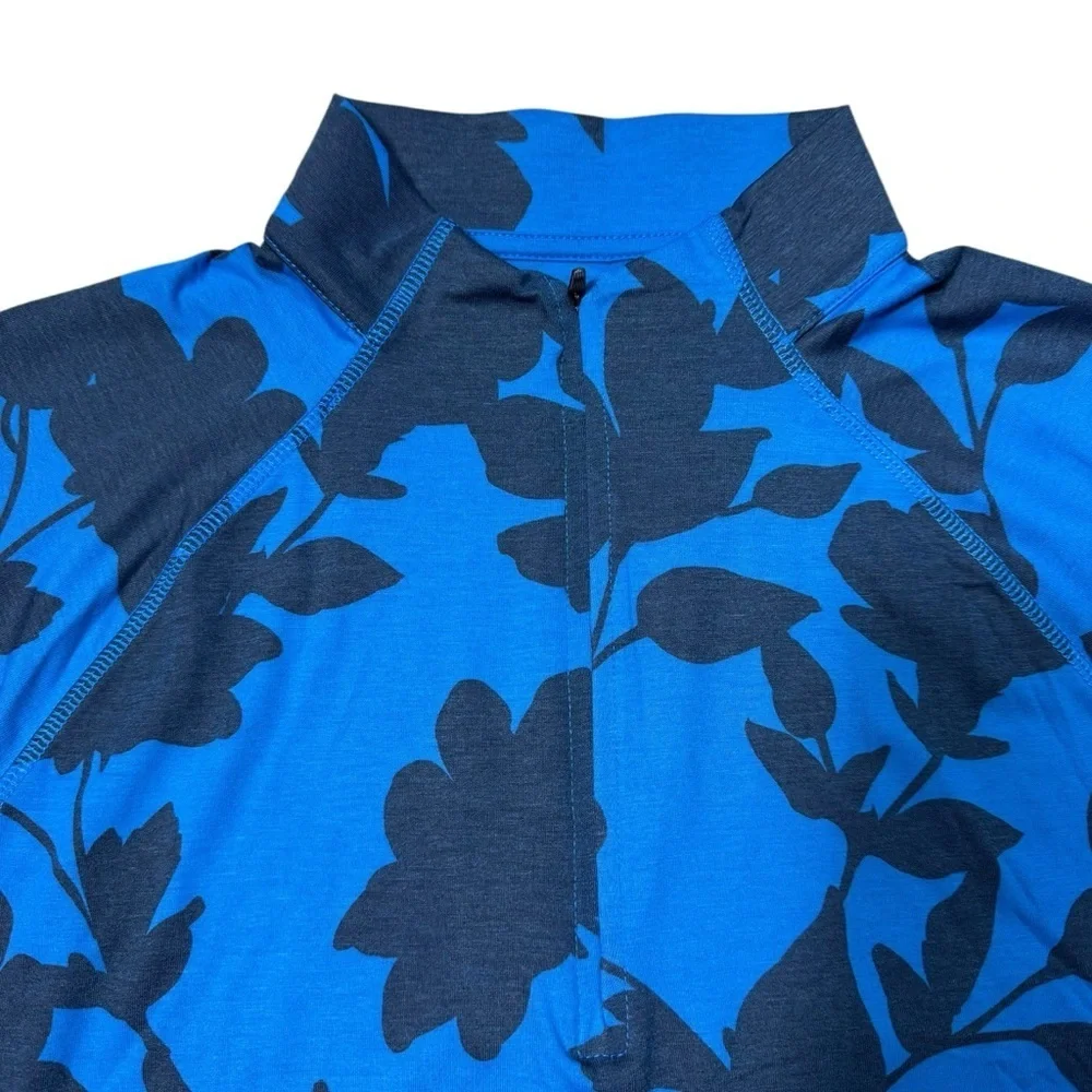 NWT New $155 G/FORE Tonal Floral Luxe Quarter Zip Golf Blue Pullover Size L